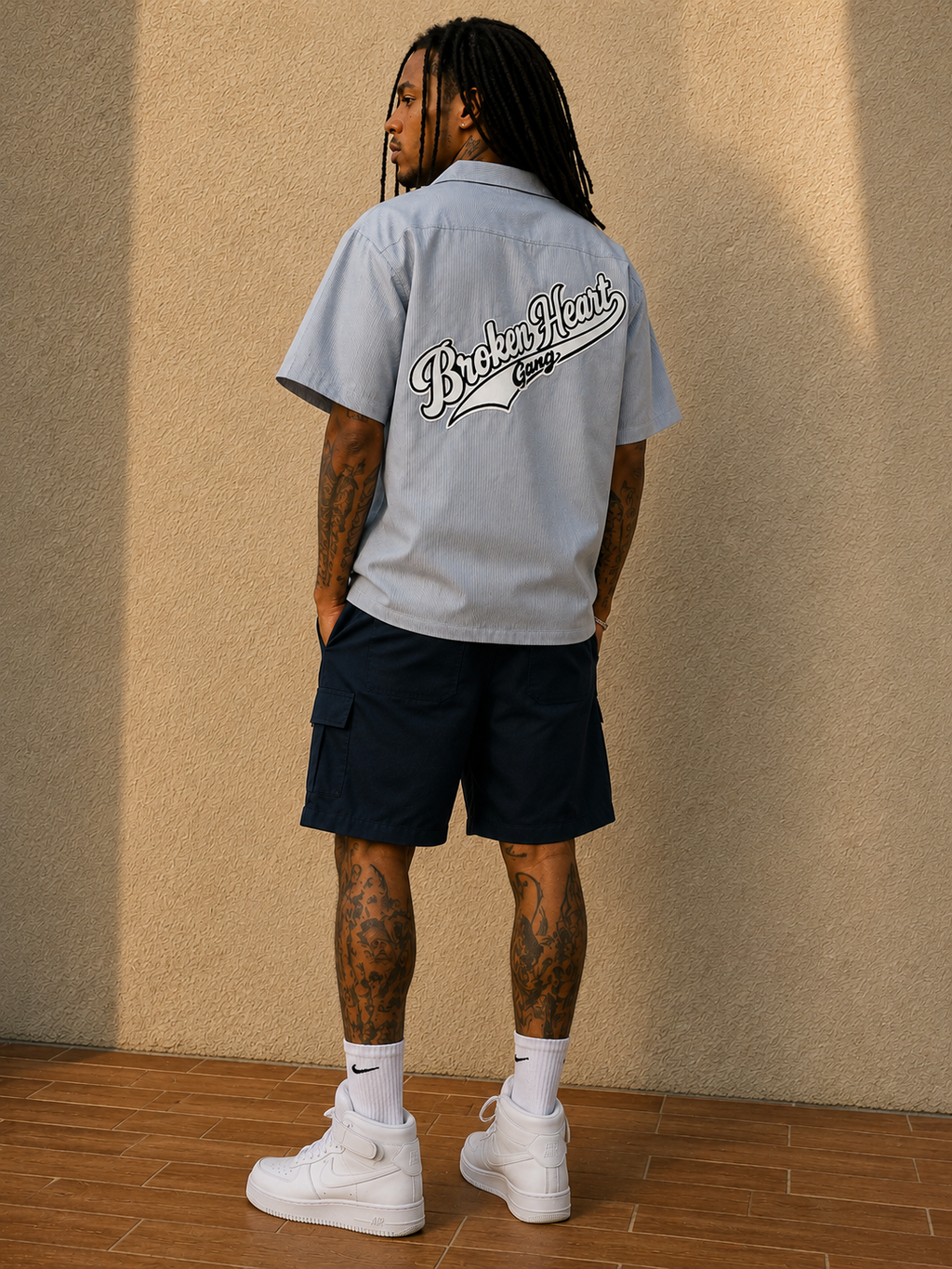BROKEN HEART GANG WORKWEAR SET NAVY/PIN STRIPED