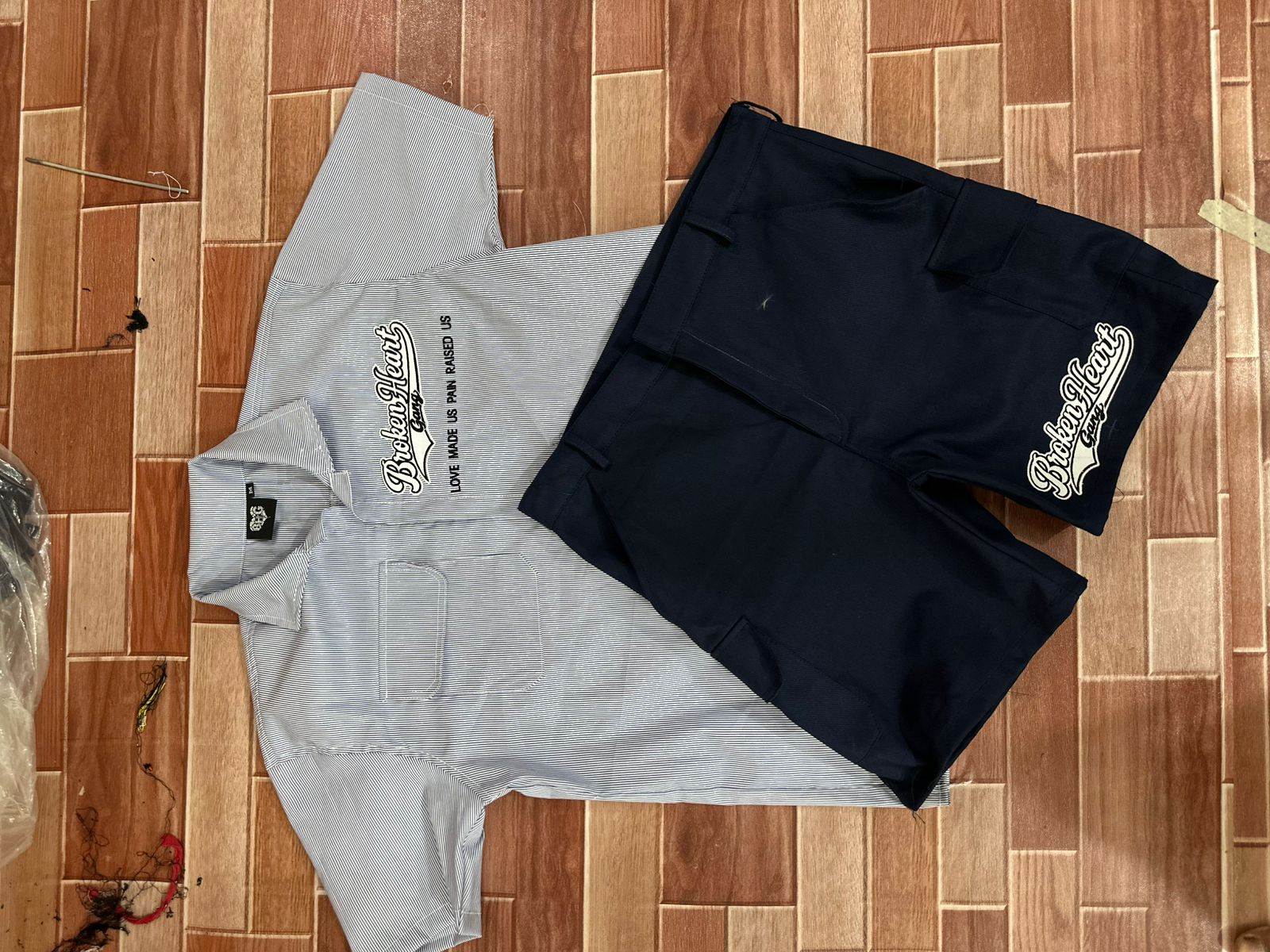 BROKEN HEART GANG WORKWEAR SET NAVY/PIN STRIPED