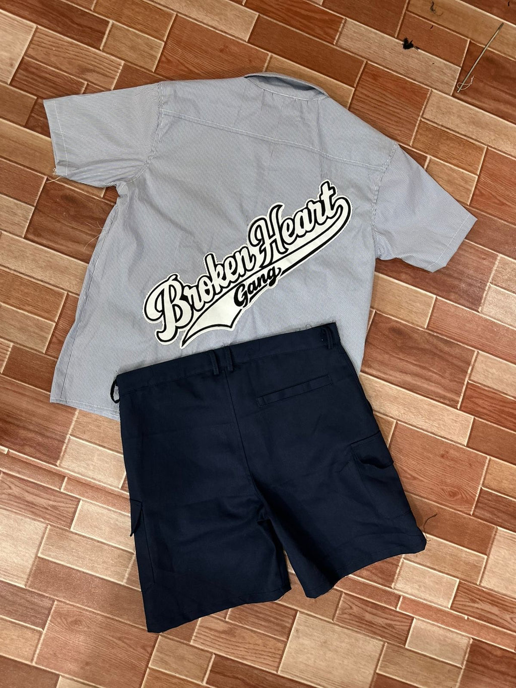 BROKEN HEART GANG WORKWEAR SET NAVY/PIN STRIPED