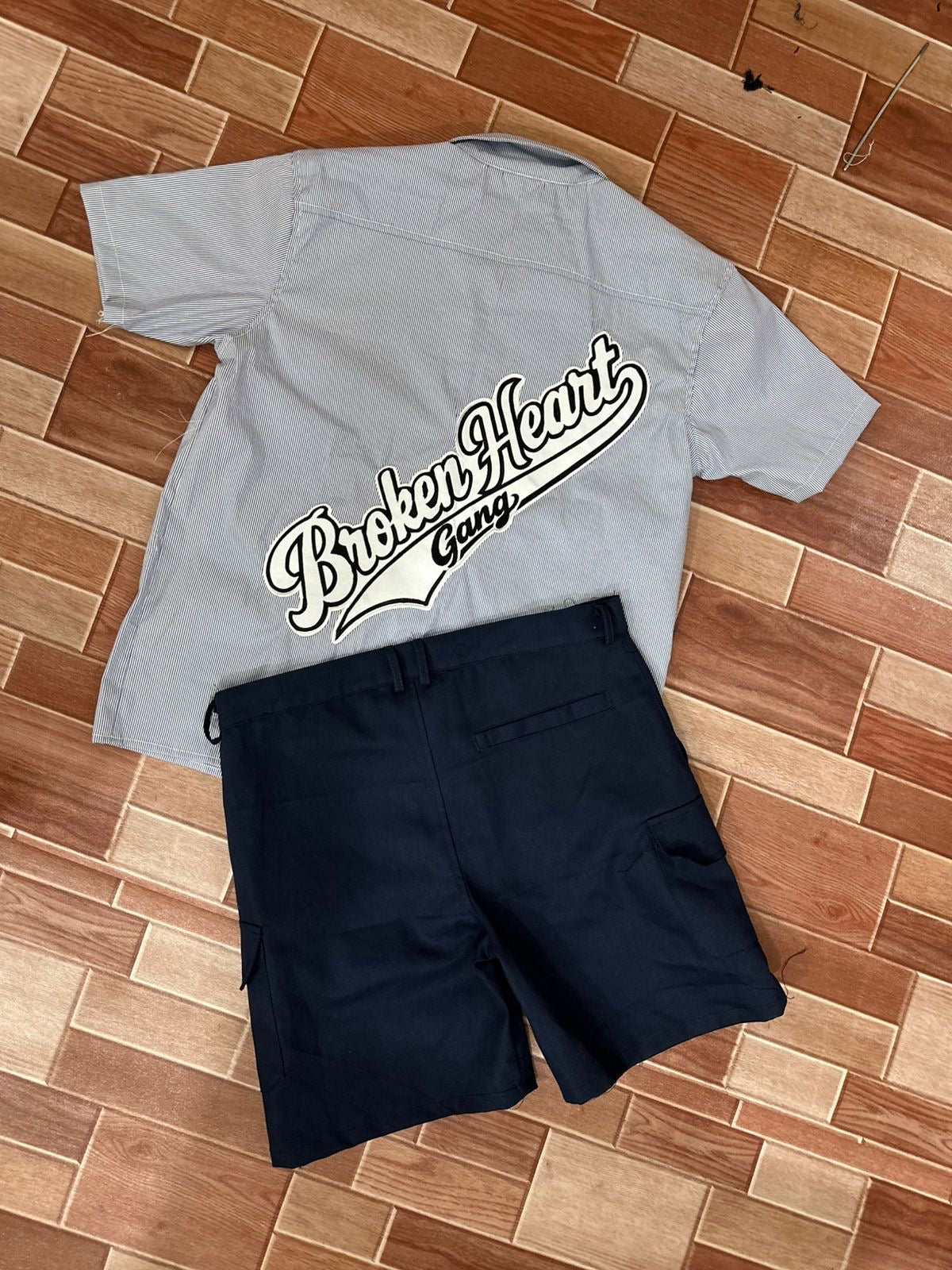 BROKEN HEART GANG WORKWEAR SET NAVY/PIN STRIPED