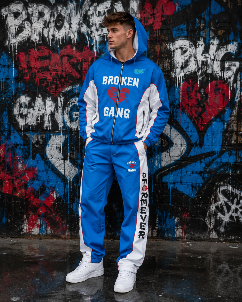 BROKEN HEART GANG WINDBREAKER PANTS SET BLUE