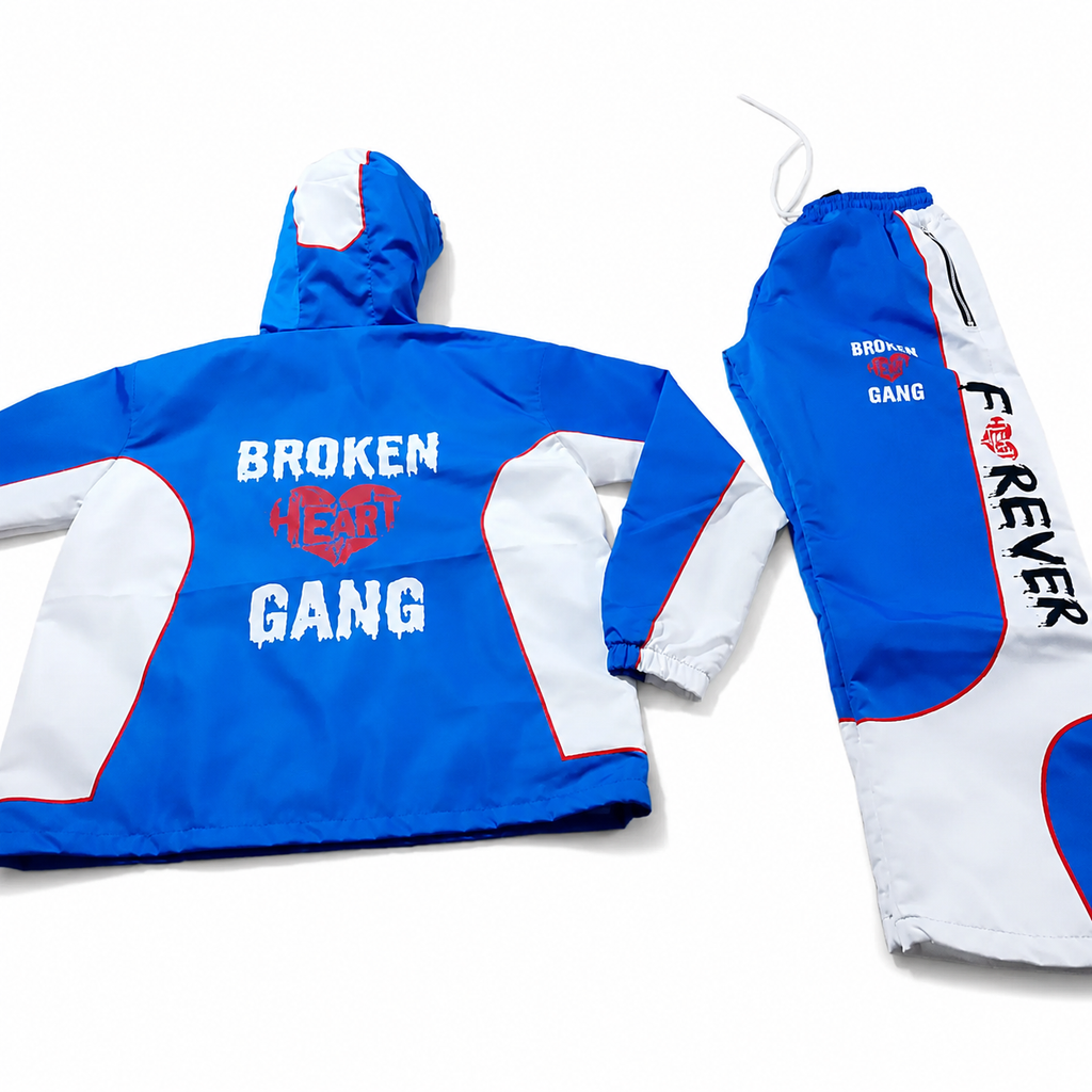 BROKEN HEART GANG WINDBREAKER PANTS SET BLUE