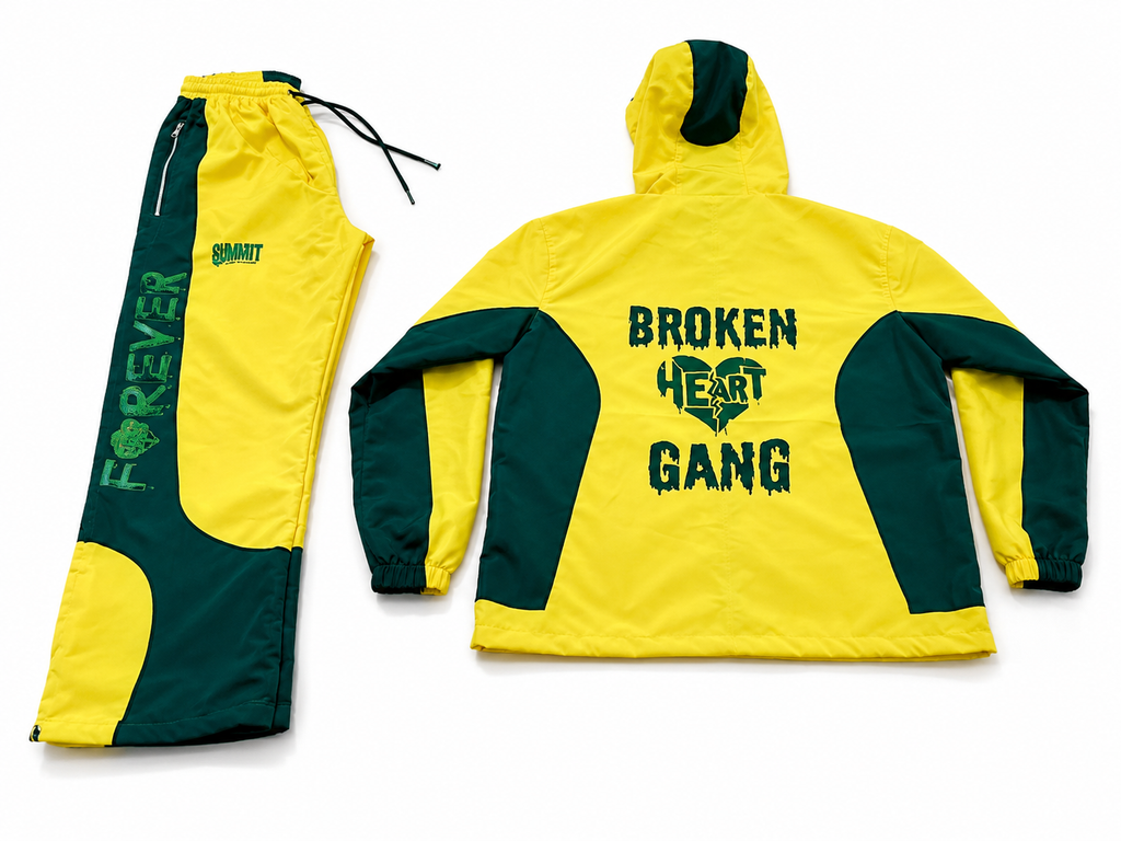 BROKEN HEART GANG LONG PANTS WINDBREAKER SET YELLOW