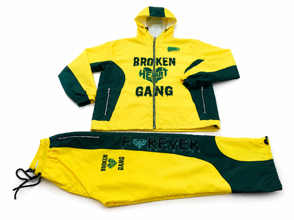 BROKEN HEART GANG LONG PANTS WINDBREAKER SET YELLOW