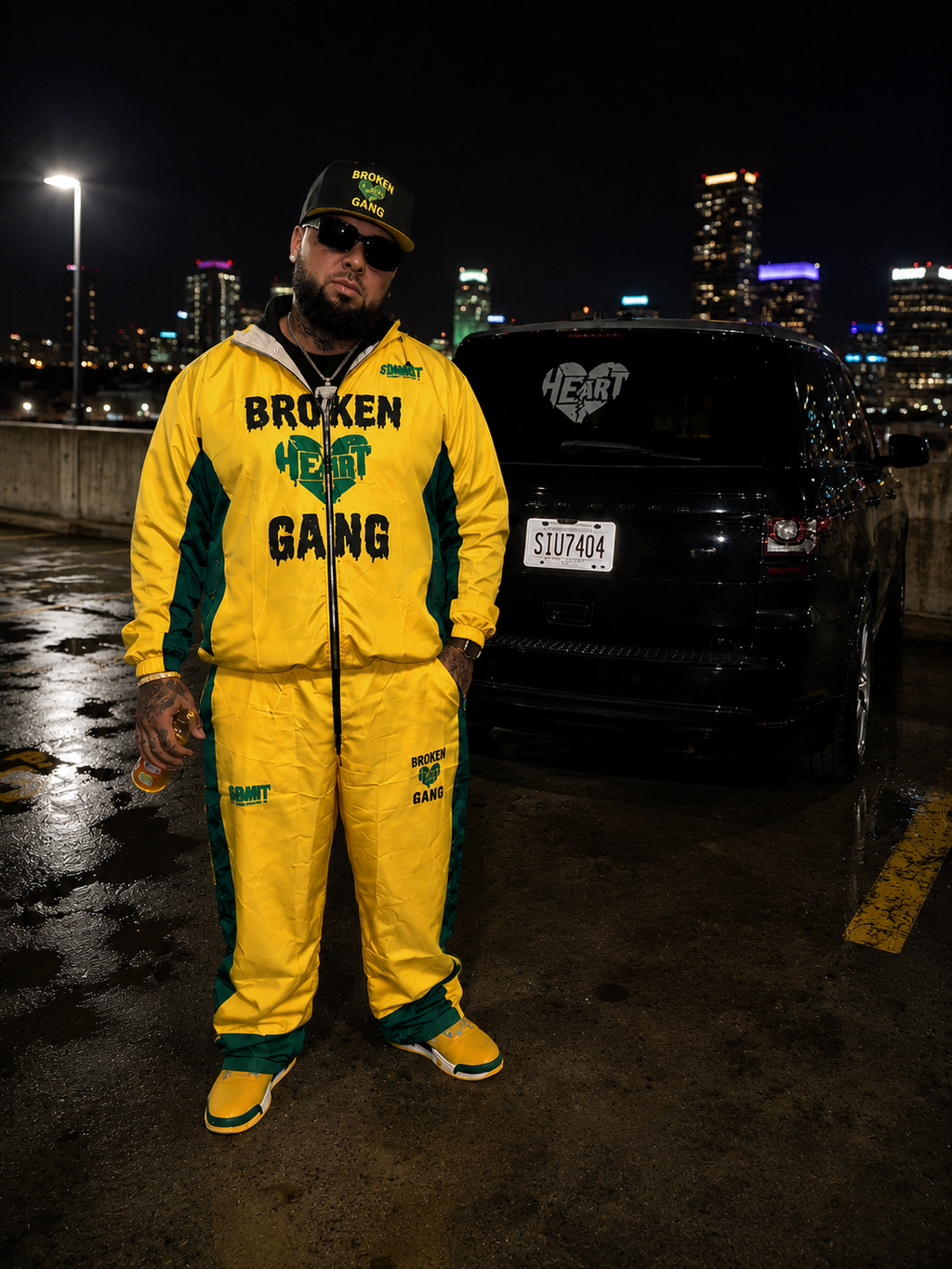 BROKEN HEART GANG LONG PANTS WINDBREAKER SET YELLOW